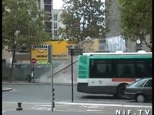 Horny french teen exhibs and blows a guy in public area